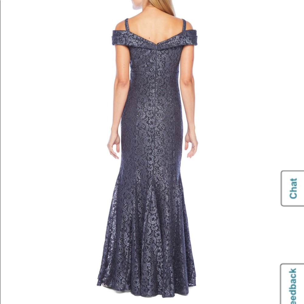 R&M Richards Short Sleeve Cold Shoulder Lace Gown - Picture 2 of 9